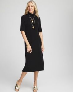 Travelers™ Mock Neck Midi Dress Petite Womens Clothing, Mock Neck Midi Dress, Printed Blouses, Short Women, Dresses Pants, Dress For Short Women, Midi Dress With Sleeves, Womens Designer Fashion, Petite Women