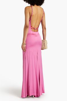 Shop on-sale JACQUEMUS Mentalo open-back satin maxi dress for Woman. Browse the best deals from JACQUEMUS and luxury fashion at The Outnet. Backless Pink Dress, Pink Backless Maxi Dress For Party, Pink Backless Maxi Dress For Prom, Backless Prom Dresses Open Backs, Open Back Prom Dress, Backless Prom Dress, Pink Tie-back Backless Dress, Luxury Pink Satin Maxi Dress, Pink Satin Backless Maxi Dress