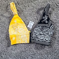 Brand New, Zips In The Front Black Bandana For Summer Beach Outings, Black Bandana For Summer Beach, Black Bandana For Beach And Summer, Summer Party Bandana, Adjustable Bandana For Summer Parties, Adjustable Summer Party Bandana, Black Bandana For Summer Festival, Yellow Summer Bandana, Yellow Bohemian Bandana For Summer