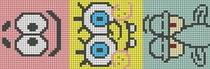 the cross stitch pattern is designed to look like cartoon characters