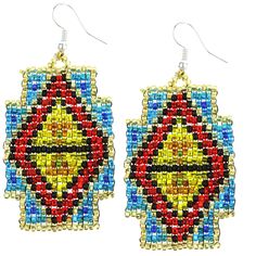 Trendy and tribal-inspired, the Mayan Pyramid Beaded Earrings make a bold statement. Perfect for pairing with summer whites or denim for a great boho look. Made by women artisans of La Casa in Guatemala. Glass beads, cotton thread, & silver-tone base metal French hook 2.5" H x 1.25" W(3.1 x 6.6 cm) Handmade in & fairly traded from Guatemala Paw Print Jewelry, Spirit Clothing, Fair Trade Clothing, Ribbon Jewelry, Fair Trade Jewelry, Printed Jewelry, Boho Look, Women Artisans, Vintage Textiles