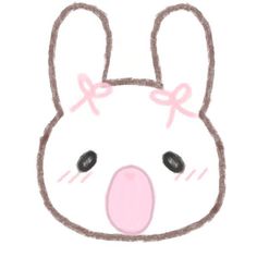 a drawing of a bunny face with a pink bow on it's head