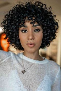 125 Short Curly Hairstyles For 2024: Cute &Amp; Trendy Looks For Everyone! 58 Curly Styles For Medium Hair, Short Natural Curly Hair With Bangs, Short Round Curly Haircut, Short Bob Curly Hairstyles, Shoulder Curly Hair, Curly Hair Bob With Bangs, 3c Short Hair, Natural Curly Hair With Bangs, 3c Short Curly Hair