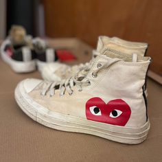 Cdg Comme Des Garons X Converse High Top Sneakers Men’s Size 7 Women’s Size 9 Eu 40 Good Condition, No Probs With Structure / Fabric Or Sole, Just A Little Discolored High Top Sneakers Men, Converse High Top, Play Shoes, Comme Des Garcons Play, Converse High, Converse High Top Sneaker, Mens Shoes Sneakers, High Top, Top Sneakers