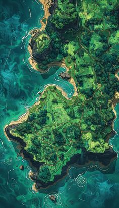 an aerial view of the water and land in this image, it looks like they are floating