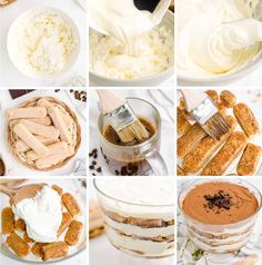 a collage of pictures showing how to make desserts