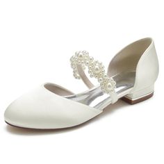 Shop Ivory Satin Round Toe Pearl Strap Mary Jane Flats Wedding Sandals color Ivory for Anniversary, Going out, Hanging out with worldwide Free shipping & Free return. White Pearl Embellished Wedding Shoes For Bridesmaids, Pearl White Summer Wedding Shoes, White Round Toe Wedding Sandals, White Round Toe Sandals For Wedding, White Flat Heel Wedding Shoes, White Flat Heel Bridesmaid Wedding Shoes, White Flat Heel Wedding Shoes For Bridesmaids, White Low Heel Sandals For Wedding, Cream Closed Toe Sandals For Wedding