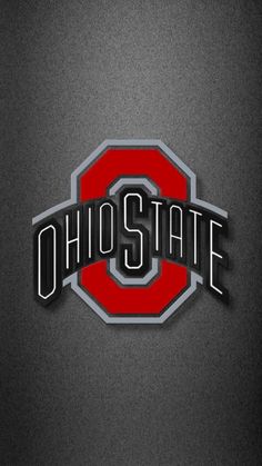 the ohio state logo is shown in black and red on a dark background with silver lettering