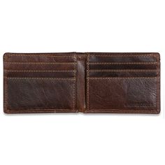 FREE MONOGRAMMING! HAND-STAINED BUFFALO LEATHER Organize your cash, cards, and photo ID in this classic leather bifold RFID wallet. The Slim Voyager Bill fold is made from hand-stained buffalo leather that builds a rich patina as it ages. It features rounded corners to resist breakage, six card slots, currency pocket, slip pockets for important papers and receipts, and a window slot for your driver's license, school, or work ID. Classic styling combined with resilient leather ensure that this ha Vintage Brown Bifold Wallet With Coin Pocket, Vintage Brown Bifold Wallets With Card Slots, Vintage Brown Bifold Wallet With Card Slots, Vintage Brown Bifold Wallet With Interior Card Slots, Classic Vintage Brown Leather Wallet, Rugged Leather Bifold Wallet, Rugged Brown Bifold Wallet, Handmade Wallet, Leather Organization