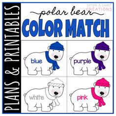 polar bear color match game for kids to play with their name and pictures on the board