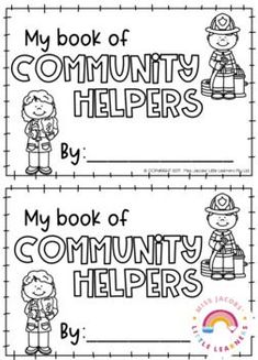 two bookmarks with the words, my book of community helpers