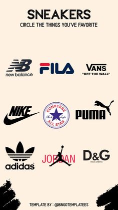 an image of some logos that are in different colors and sizes, with the words sneakers on them