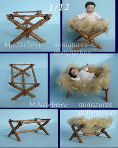 the baby is sitting in a chair made out of wood and has multiple stages to make it