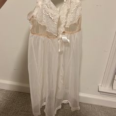 Lingerie Undies And Dress Set. Nwt Never Worn. Light And Bridal White Lace Nightgown For Loungewear, White Delicate Lace Nightgown For Loungewear, White Sheer Nightgown, Victoria's Secret Coquette Lace Sleepwear, White Sheer Sleepwear For Loungewear, Feminine Cream Lace Sleepwear, White Sheer Loungewear, Feminine White Lace Nightgown, White Vintage Sleepwear With Delicate Lace