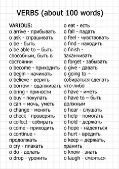 the words in different languages are shown on a sheet of paper that says verbs about 100