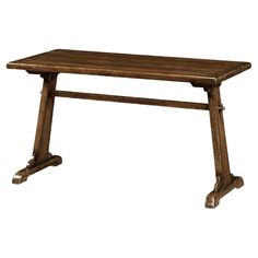 an old wooden table with two legs and a wood top, on a white background