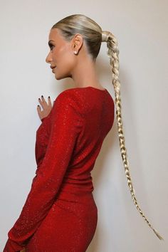 Plaited Ponytail, High Ponytail Braid, Long Ponytail Hairstyles, Tail Hairstyle, Tail Braids, Blonde Ponytail, Blonde Braids, Wedding Guest Hairstyles