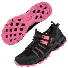 a pair of black and pink running shoes