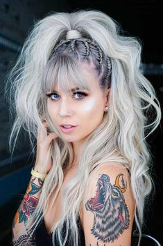 Silver Festival Hair, Braid Two Buns, Long Silver Hair, Stylish Short Hair, Viking Wedding, Silver Hair Color, Short Hair Wigs, Beautiful Hairstyles