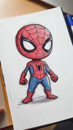 a drawing of a spider - man in blue and red