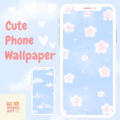 the phone wallpaper is designed to look like flowers and hearts on a blue sky background