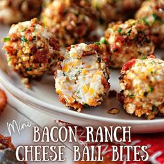 bacon ranch cheese ball bites on a white plate