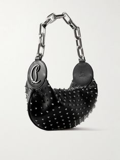 Christian Louboutin's ‘Le 54’ shoulder bag is made from leather and spiked all-over with a chunky chain top handle. It’s lined in the same shade of red as the brand's iconic soles and can easily fit small essentials like your phone, cardholder and earphones. Formal Black Shoulder Bag With Studs, Christian Louboutin Bag, Chanel Chain Bag, Bags Inspiration, Phone Card Holder, Louboutin Bags, Bag Hardware, Stud Fashion, High Heel Rain Boots