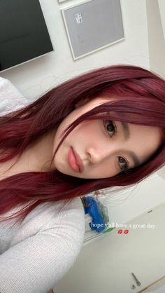 Filipino Red Hair, Burgundy Hair Asian, Red Hair Asian, Types Of Brown Hair, Red Hair Kpop, Asian Red Hair, Brownish Red Hair, Atlas Corrigan, Wine Hair Color