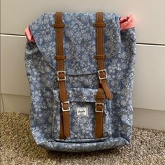 Received As Present 4 Years Ago And Never Worn! Great Laptop Bag And Super Comfy Straps. Just Didn’t Like The Pattern. Blue Backpack For Everyday Use In Spring, Blue Backpack For Daily Use In Spring, Blue Backpack For Spring, Blue Standard Backpack For Spring, Blue Spring Backpack, Hershel Backpack, Herschel Dawson, Madewell Loafers, Herschel Backpack