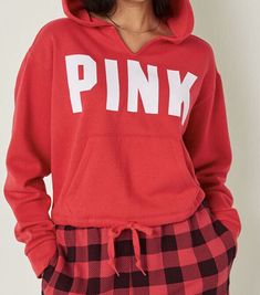 Victoria’s Secret Pink Fleece Cropped Cinched Campus Hoodie Red Size Xl