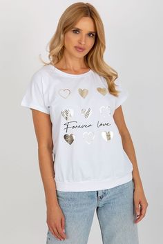 Express your love with our "9 Hearts Forever Love Print White Tee." This cotton blouse, adorned with a captivating decorative print of 9 hearts and the phrase "Forever Love" on the front, combines style and sentiment. Embrace the essence of everlasting love with a comfortable round neckline and short sleeves. 1. Romantic Decorative Print: Adorned with a romantic print featuring 9 hearts and the phrase "Forever Love," this tee tells a story of enduring affection. 2. Comfortable Elegance: Enjoy bo Plus Size Pullover, Womens Jackets Casual, Blouse Models, European Women, Love Print, Top Shirt Women, Leggings Kids, French Inspired, Cotton Blouse