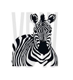 a black and white zebra with the word vv on it's chest, standing in front of a white background