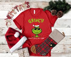 the grinch don't kill my vibe christmas shirt with matching plaid pants and santa hat