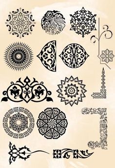 an assortment of ornamental designs on a white background