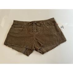 Billabong Corduroy Cutoff Shorts Size 29 Green Waist Lace Up Pockets Stretch New Lite Hearted Model High Waist Brown Corduroy Shorts, Brown High-waisted Corduroy Shorts, Trendy High Waist Corduroy Shorts, Brown High Waist Corduroy Shorts, Trendy Corduroy Shorts, Trendy Brown Cotton Jean Shorts, Trendy Short Corduroy Bottoms, Billabong Shorts, Billabong Women