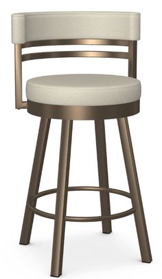 an upholstered swive stool with a white cushion on the seat and backrest