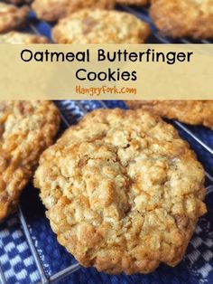 oatmeal butterfingerer cookies on a cooling rack with text overlay