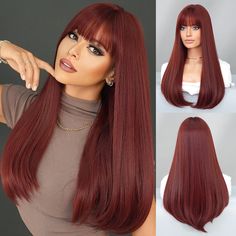 PRICES MAY VARY. ♛【Material Selection】 High density heat resistant fiber wig(120°c), soft hair, comfortable to wear, easy to care for.Reduce shedding and knotting. ♛【Red Layered Wig with Bangs】23 inch long straight burgundy wig with 5 inch bangs. Fluffy bangs can not only be arbitrarily shaped but also perfectly hide the hairline. The layered wig more perfectly embellishes your face. ♛【Adjustable & Breathable Wig Cap】Our wig cap is about 22-24 inch.100% breathable rose net Intranet, comfortable Red Wigs For White Women, Red Straight Hair, Dark Red Hair, Red Wigs, Wig Accessories, Soft Hair, Wigs With Bangs, Wig Cap, Wine Red