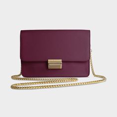 Anya Box Bag- Burgundy - Lark & Lily Boutique Box Bags, Over The Shoulder Bag, Over The Shoulder Bags, Handbag Wallet, Gold Logo, Box Bag, Wallet Accessories, Chain Strap, Vegan Leather