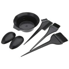 Salon hair color dye tool set kit. Features: Salon hair color dye tool set kit. Great for salon hairdressing use and home use. Perfect and necessary accessories for DIY hair dye. Specifications: Material: Color: Black Quantity: 6pcs Package weight: 50g / 1.7oz Package list: 1 * Dye Bowl 2 * Dye Hair Brush 1 * 2 in 1 Twin Head Brush 1 * Pair of Earmuff Size: 5pcs. Diy Hair Dye, Hair Dye Brush, Salon Hair Color, Hair Tint, Ear Cap, Saloon Hair, Styling Brush, Color Kit, Salon Hair