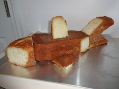 a piece of cake sitting on top of a metal counter