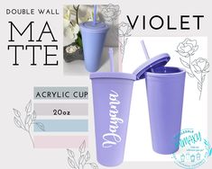 double wall ma violet acrylic cup with lid and straw, 20oz or 24oz