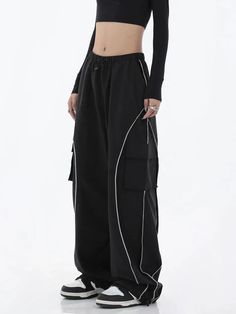 Clacive Women Y2K Black Streetwear Cargo Pants Korean Harajuku High Waist Striped Bf Trousers American Retro Loose Casual Pants New Brand Name Clacive Style Streetwear Origin US(Origin) Season Spring/Summer Waist Type HIGH Decoration Pockets Decoration Lace-up Elasticity High Strecth Fabric Type Broadcloth Pattern Type striped Pant Style Wide Leg Pants Material COTTON Material Polyester Fit Type LOOSE Length Full Length Place Of Origin US(Origin) Closure Type Elastic Waist Gender WOMEN Model Num Streetwear Cargo Pants, Cargo Pants Style, Wide Leg Joggers, Striped Pant, Pants Korean, Track Pants Women, Trouser Outfits, Style Cargo Pants, Oversized Streetwear