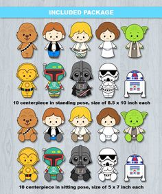 the star wars character stickers are shown in various sizes and colors, with instructions to make