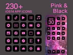 the pink and black icons are displayed in this image