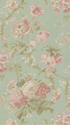 a floral wallpaper with pink and green flowers on a light blue background in an old - fashioned fashion