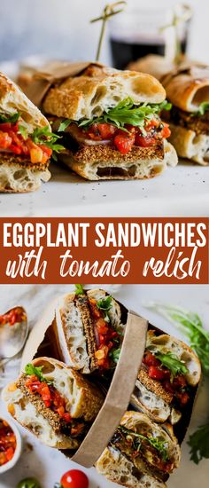 crispy eggplant sandwiches with tomato relish are an easy and delicious appetizer