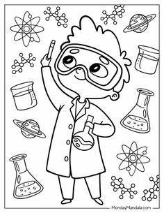 ​﻿﻿﻿20 Science Coloring Pages (Free PDF Printables) Mad Scientist Coloring Pages, Steam Coloring Pages, Science Coloring Sheets, Stem Coloring Pages Free Printable, Career Coloring Pages, Mad Scientist Preschool Activities, Science Colouring Pages, Chemistry Coloring Pages, Stem Coloring Pages