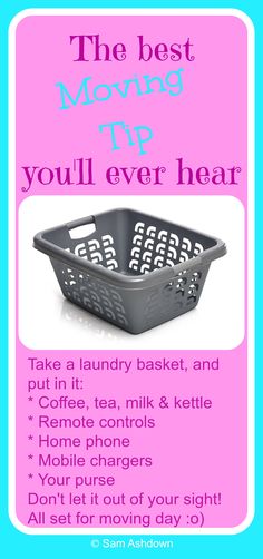 the best moving tip you'll ever hear is to take a laundry basket, and put it coffee, tea, milk & kettles