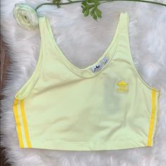 Nwt Excellent Condition Adidas Crop Tank Pastel Yellow Women's Large Adidas Cotton Tank Top For Spring, Adidas Casual Summer Tank Top, Casual Adidas Summer Tank Top, Adidas Green Top For Spring, Green Adidas Top For Spring, Yellow Sports Tank Top For Spring, Yellow Tank Top For Sports In Spring, Long Sports Bra, Black Crop Sweatshirt